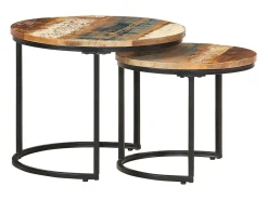 Mesa De Centro* Conjunto de 2 Mesas de Centro Baixas | Mesa de apoio madeira recuperada maciça Castanho