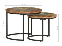 Mesa De Centro* Conjunto de 2 Mesas de Centro Baixas | Mesa de apoio madeira recuperada maciça Castanho