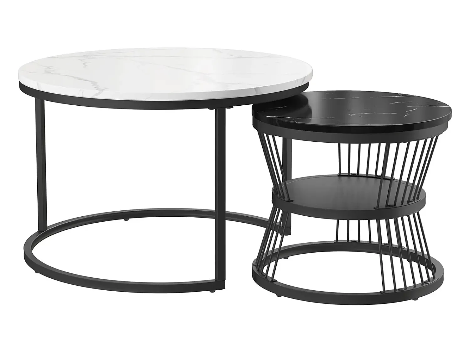 Mesa De Centro* Conjunto de 2 mesas de centro, Mesa de centro redonda encaixável, preta e branca Preto / Branco