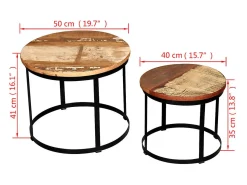 Mesa De Centro| Conjunto de 2 Mesas de Centro | Mesa de apoio redonda madeira reciclada 40cm/50cm Castanho