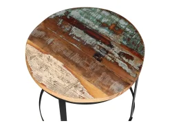 Mesa De Centro| Conjunto de 2 Mesas de Centro | Mesa de apoio redonda madeira reciclada 40cm/50cm Castanho