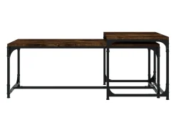 Mesa De Centro| Conjunto de 2 Mesas de Centro | Mesa de apoio derivados de madeira carvalho fumado Castanho