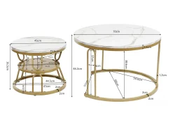 Mesa De Centro| Conjunto de 2 mesas de centro redondas de madeira encaixáveis - aparência de mármore - formato U Dourado