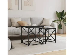 Mesa De Centro| Conjunto de 2 Mesas de Centro Baixas | Mesa de apoio derivados de madeira Preto