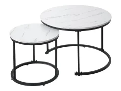 Mesa De Centro|Merax Conjunto de 2 mesas de centro encastráveis, mesa lateral redonda em MDF, folheado marmorizado, Branco