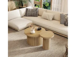 Mesa De Centro|Hauss Spole Conjunto de 2 mesas de centro redondas encaixáveis ​​66x66x40/40x40x46cm, MDF, superfície folheada a madeira natural clara Natural claro