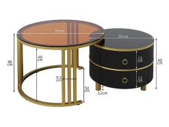 ModernLuxe Conjunto de 2 mesas de centro encastráveis ​​com 2 gavetas - Tampo em vidro temperado castanho - Preto^ Mesa De Centro