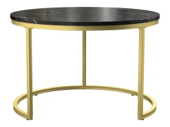 Mesa De Centro| Conjunto de 2 mesas de centro redondas modernas - mármore e metal, mesa lateral elegante para sala de estar, escritório e varanda Preto