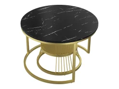 New Conjunto de 2 mesas de centro redondas empilháveis com espaço de armazenamento, estrutura metálica, 70/45 cm, pretas Preto