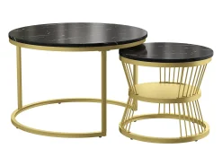 New Conjunto de 2 mesas de centro redondas empilháveis com espaço de armazenamento, estrutura metálica, 70/45 cm, pretas Preto
