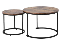 Mesa De Centro|Hauss Spole Conjunto de 2 mesas de centro redondas encaixáveis em madeira marrom com estrutura de metal preto Castanho