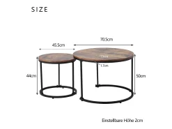 Mesa De Centro|Hauss Spole Conjunto de 2 mesas de centro redondas encaixáveis em madeira marrom com estrutura de metal preto Castanho