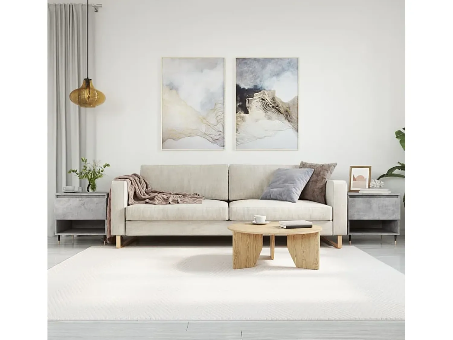 Conjunto de 2 Mesas de Centro | Mesa de apoio | Mesa de café 50x46x50 cm deriv. madeira cinza-cimento^ Mesa De Centro