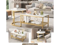 Mesa De Centro| Conjunto de 2 mesas de centro modernas empilháveis, mesas laterais redondas para sofá e quarto, douradas. Dourado