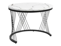Mesa De Centro|Merax Conjunto de 2 mesas de centro redondas encaixáveis com 2 gavetas - 60x60x46cm + 50x50x30,8cm - Padrão mármore - Madeira MDF e metal - Branco + preto Preto / Branco