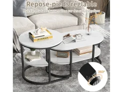Mesa De Centro* Conjunto de 2 mesas de centro encaixáveis, mesa encaixável com design de mármore, estrutura de metal Preto