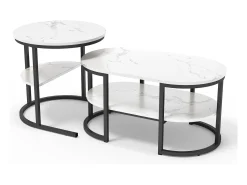 Mesa De Centro* Conjunto de 2 mesas de centro encaixáveis, mesa encaixável com design de mármore, estrutura de metal Preto