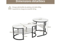 Mesa De Centro* Conjunto de 2 mesas de centro encaixáveis, mesa encaixável com design de mármore, estrutura de metal Preto