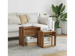 Online Conjunto de 2 Mesas de Centro Baixas | Mesa de apoio deriv. madeira madeira velha Castanho