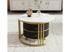 Mesa De Centro*ModernLuxe Conjunto de 2 mesas de centro encaixáveis ​​com 2 gavetas - tampo em mármore - Dourado e Preto Preto / Dourado