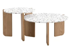 Mesa De Centro*Hauss Spole Conjunto de 2 mesas de centro artísticas encaixáveis ​​(70/50 cm) com pernas resistentes Natural escuro