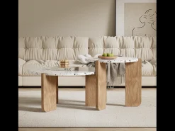 Mesa De Centro*Hauss Spole Conjunto de 2 mesas de centro artísticas encaixáveis ​​(70/50 cm) com pernas resistentes Natural escuro