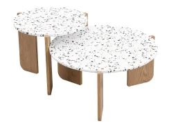 Mesa De Centro*Hauss Spole Conjunto de 2 mesas de centro artísticas encaixáveis ​​(70/50 cm) com pernas resistentes Natural escuro