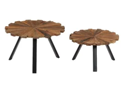 Mesa De Centro* Conjunto de 2 Mesas de Centro | Mesa de apoio madeira recuperada maciça Castanho