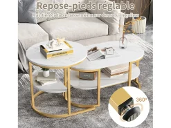 Mesa De Centro* Conjunto de 2 mesas de centro com estrutura metálica e prateleira, estilo moderno para sala de estar, douradas. Dourado