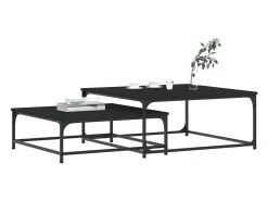 Mesa De Centro* Conjunto de 2 Mesas de Centro Baixas | Mesa de apoio derivados de madeira Preto