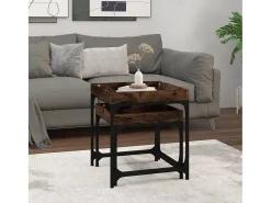Conjunto de 2 Mesas de Centro | Mesa de apoio | Mesa de café derivados de madeira carvalho fumado Castanho