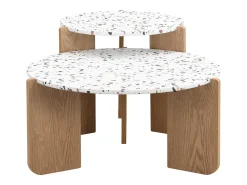 Conjunto de 2 mesas de centro encaixáveis, modulares modernas, para sala de estar, sofá, 70x70x35+50x50x45,5 (cm), Natural Natural claro