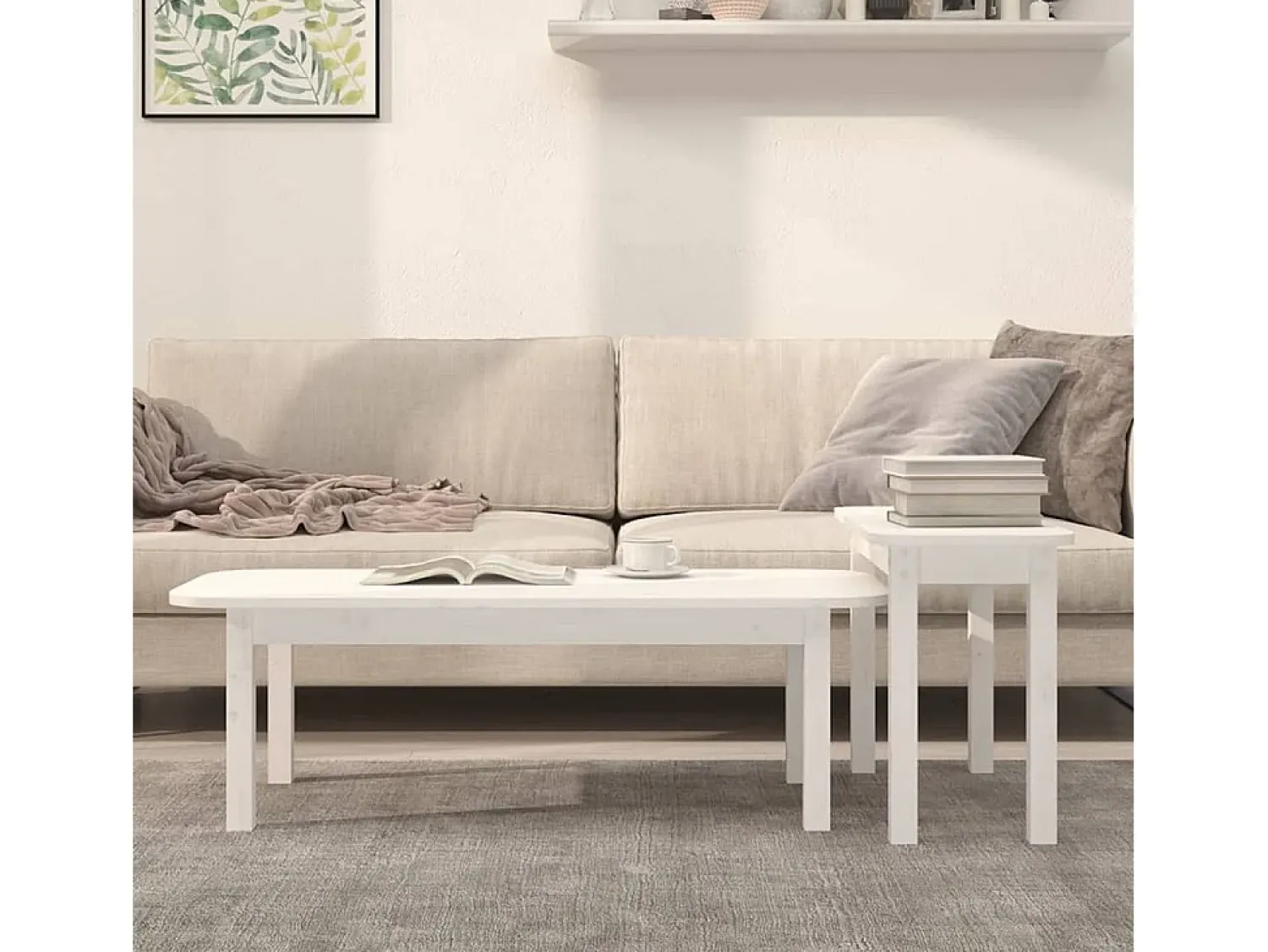 Mesa De Centro* Conjunto de 2 Mesas de Centro | Mesa de apoio pinho maciço Branco