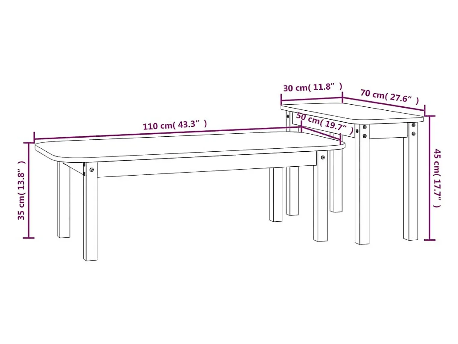 Mesa De Centro* Conjunto de 2 Mesas de Centro | Mesa de apoio pinho maciço Branco