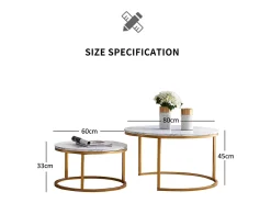Sale Conjunto de 2 mesas de centro modernas que se encaixam umas nas outras, estrutura em metal , tampo em mármore - 80 cm Dourado