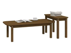 Mesa De Centro* Conjunto de 2 Mesas de Centro | Mesa de apoio pinho maciço mel Castanho