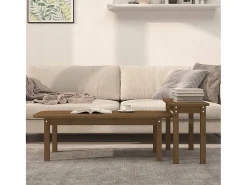 Mesa De Centro* Conjunto de 2 Mesas de Centro | Mesa de apoio pinho maciço mel Castanho