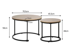 Online Hauss Spole Conjunto de 2 mesas de centro redondas encaixáveis, madeira natural clara, estrutura de metal preto Natural claro