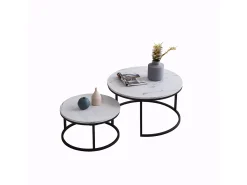 Mesa De Centro* Conjunto de 2 mesas de centro modernas, empilháveis, estrutura em metal , tampo em mármore - 80 cm Preto