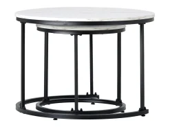 Mesa De Centro*Hauss Spole Conjunto de 2 mesas de centro redondas encaixáveis com acabamento em folheado de mármore e estrutura em metal preto. Branco