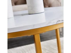 Conjunto de 2 mesas de centro encaixáveis - mármore e metal dourado, mesa lateral moderna, para sala de estar e quarto^ Mesa De Centro