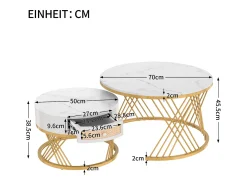 Mesa De Centro*Merax Conjunto de 2 mesas de centro encastradas com gaveta - madeira MDF e metal - tampo padrão mármore - Branco