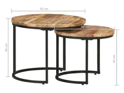 Mesa De Centro* Conjunto de 2 Mesas de Centro Baixas | Mesa de apoio madeira de mangueira áspera Castanho