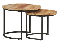 Mesa De Centro* Conjunto de 2 Mesas de Centro Baixas | Mesa de apoio madeira de mangueira áspera Castanho