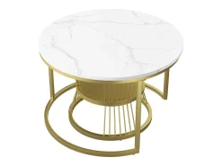 Conjunto de 2 mesas de centro redondas empilháveis com espaço de armazenamento, estrutura metálica, 70/45 cm, douradas. Dourado