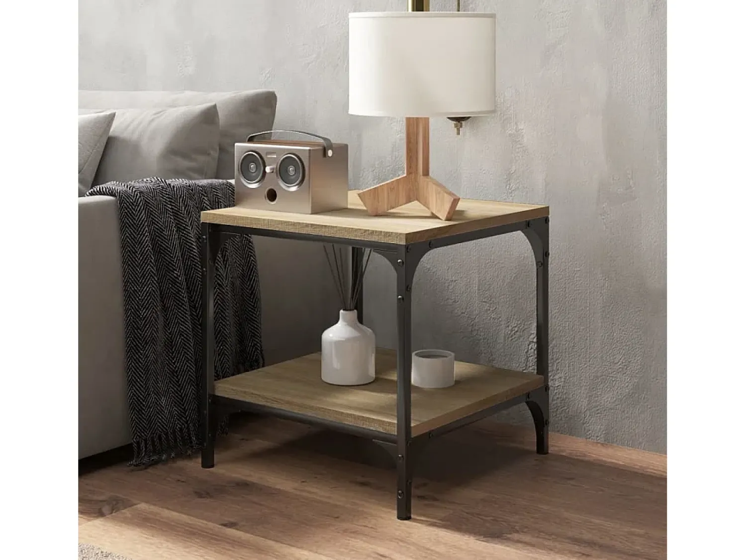 Mesa De Centro* Conjunto de 2 Mesas de Centro | Mesa de apoio | Mesa de café 40x40x40 cm derivados madeira sonoma Castanho