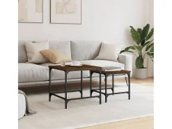 Clearance Conjunto de 2 Mesas de Centro Baixas | Mesa de apoio deriv. madeira carvalho Castanho