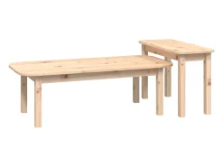 Mesa De Centro* Conjunto de 2 Mesas de Centro | Mesa de apoio madeira de pinho maciça Castanho