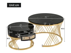Mesa De Centro*ModernLuxe Conjunto de 2 mesas de centro encaixáveis ​​​​- tampo efeito mármore - Preto