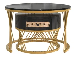 Mesa De Centro*ModernLuxe Conjunto de 2 mesas de centro encaixáveis ​​​​- tampo efeito mármore - Preto